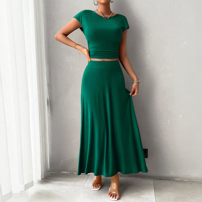 Conjunto de falda y top ajustado con cintura fruncida y falda ligera