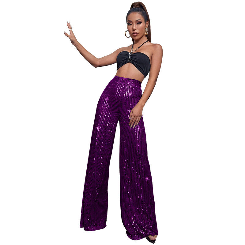 Pantalón de fiesta brillante cintura alta