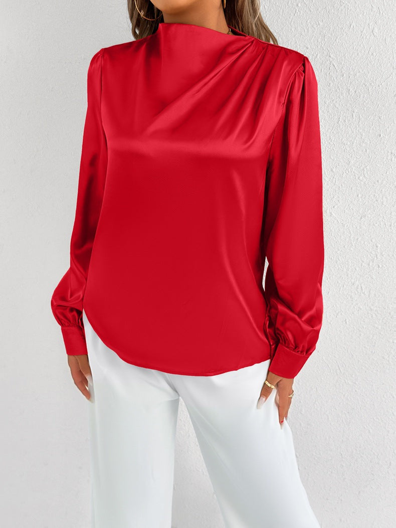 Blusa Mujer Elegante Cuello Alto Manga Larga