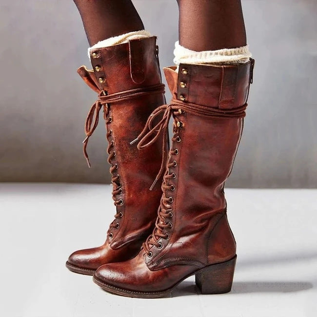 Botas Mujer Estilo Chic Cordones Altas