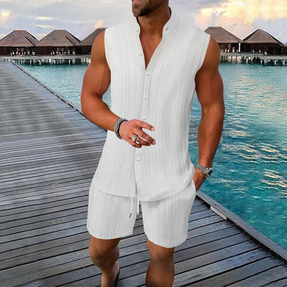 Camiseta sin mangas con botones y pantalón corto hombre