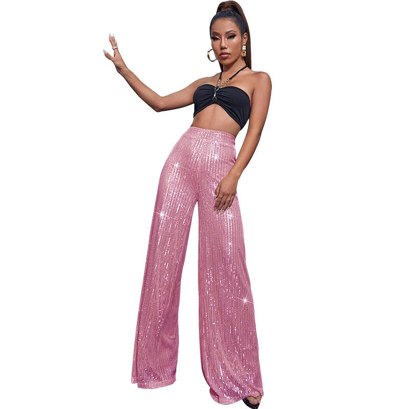 Pantalón de fiesta brillante cintura alta
