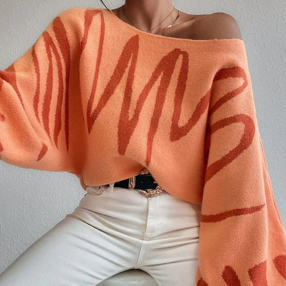 Sudadera Grande de Punto con Estampado y Manga Ancha