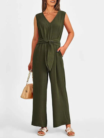 Pantalón Ancho Cinturón Elástico Elegante Mujer