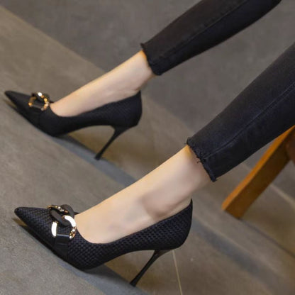 Zapatos Tacón Mujer Tejidos con Detalle Metálico - Vestiria