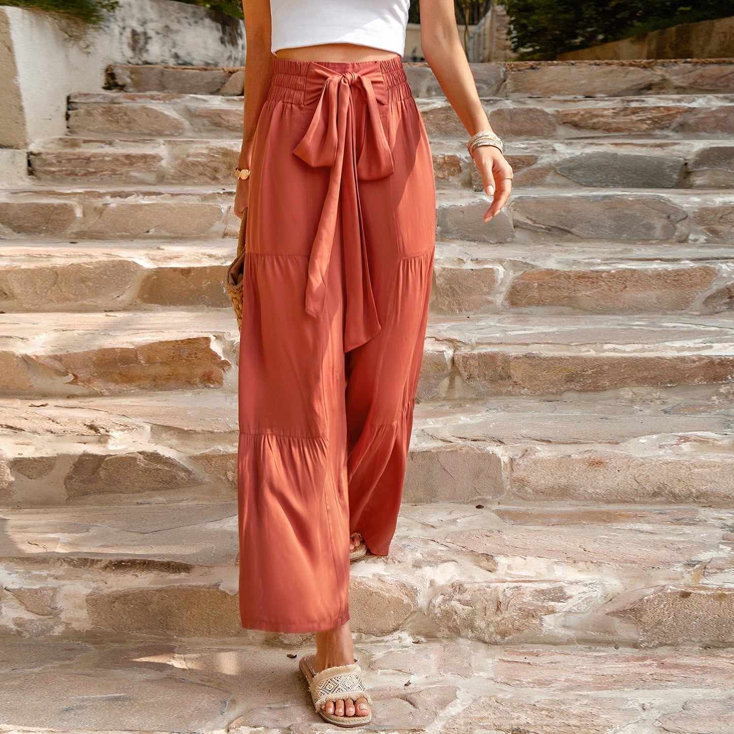 Pantalones Vaqueros Anchos Cintura Alta con Tirantes - Vestiria