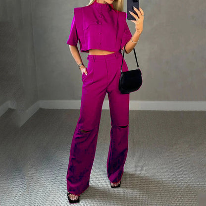 Blusa Corta y Pantalones de Cintura Alta Mujer