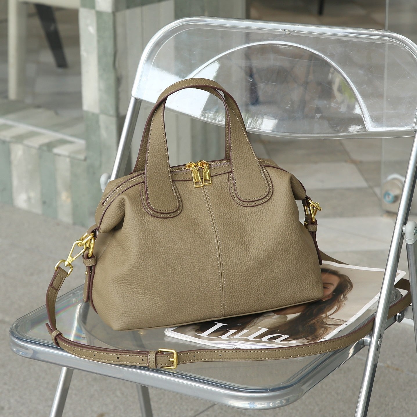 Bolso Mujer Piel Sintética Estructurado Metálico