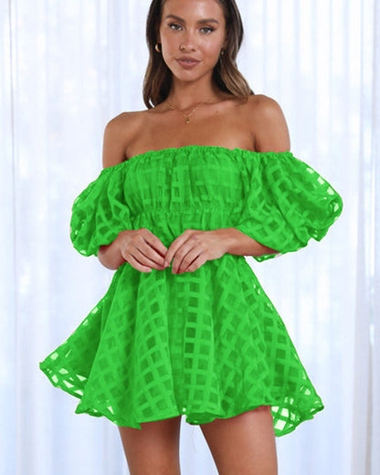 Vestido Corto Estampado a Cuadros con Mangas Voladas