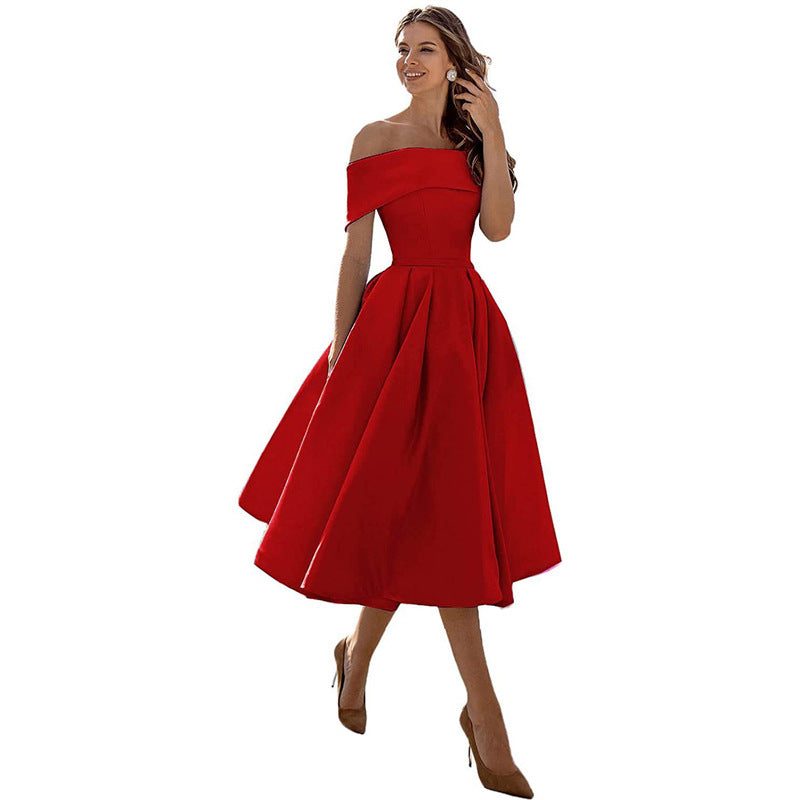 Vestido de Fiesta Satén Sin Tirantes Elegante