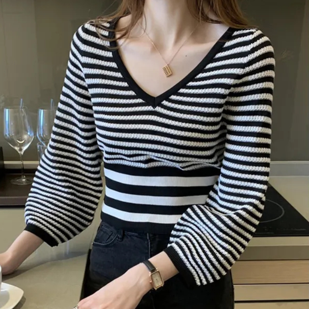Sudadera de punto a rayas cómoda y elegante