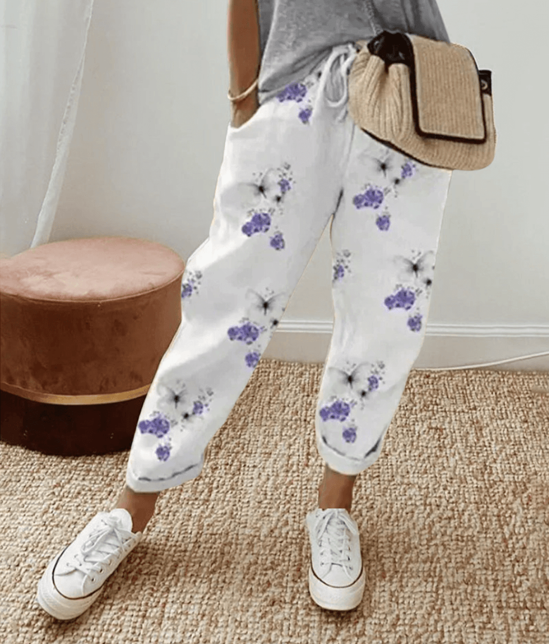 Pantalón de lino cómodo estampado verano
