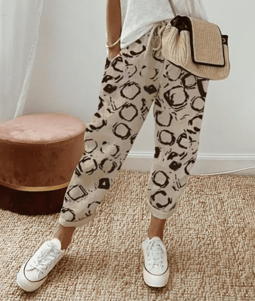Pantalón de lino cómodo estampado verano - Vestiria