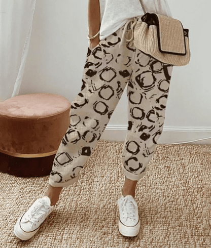 Pantalón de lino cómodo estampado verano - Vestiria