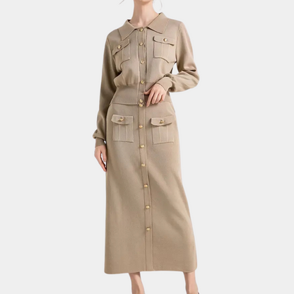 Vestido informal manga larga botones elegante - Vestiria