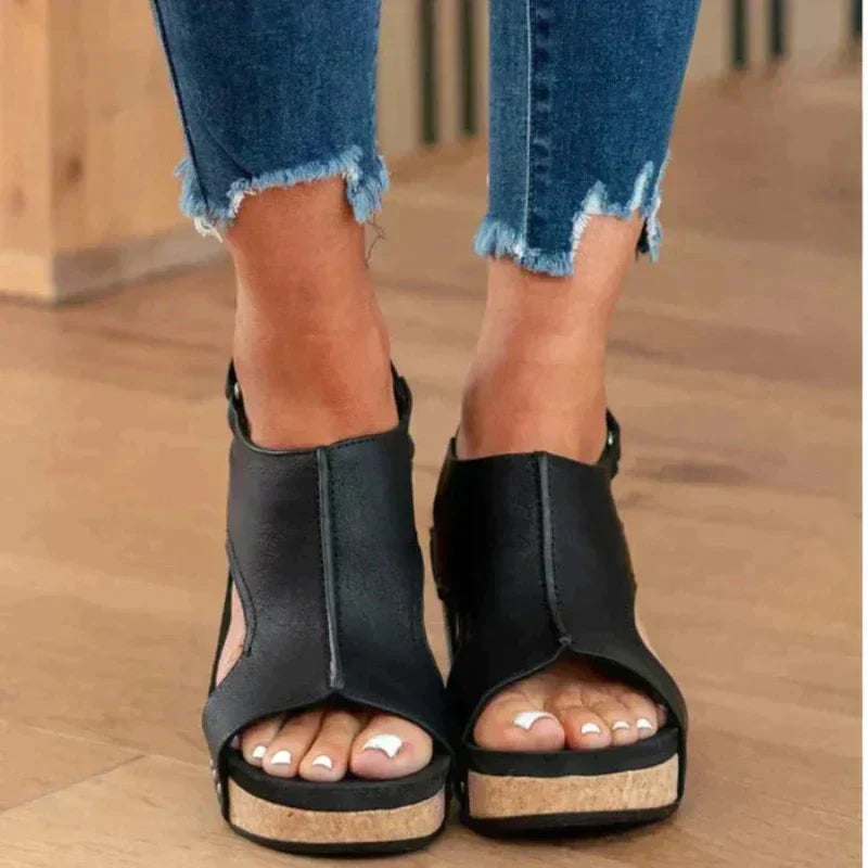 Sandalias de tacón cómodo con punta abierta Mujer