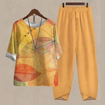 Blusa Flor y Pantalón Mujer Elegante