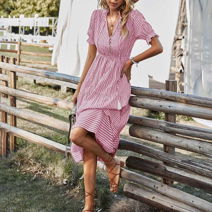 Vestido Midi Rayas Clásico Relajado - Vestiria