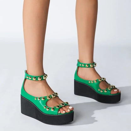 Sandalias de Verano Doradas Plisadas