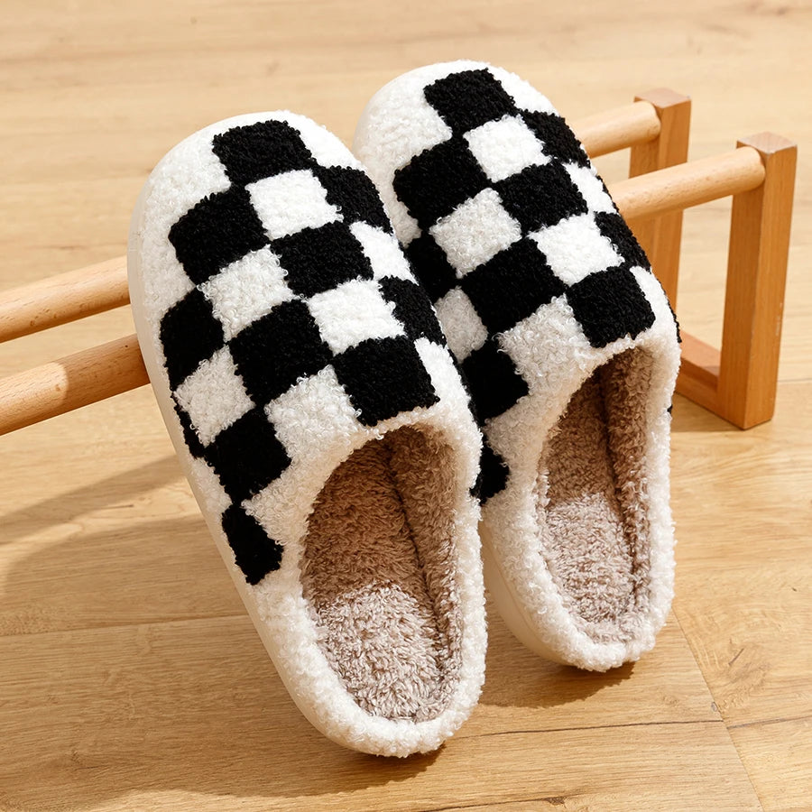 Pantuflas Mujer Polar Cuadros Calentitas