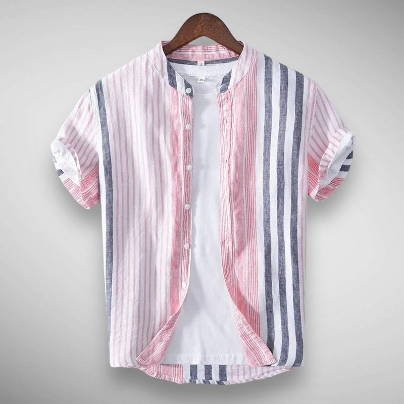 Camisa Hombre Lino Clásica Rosa Azul