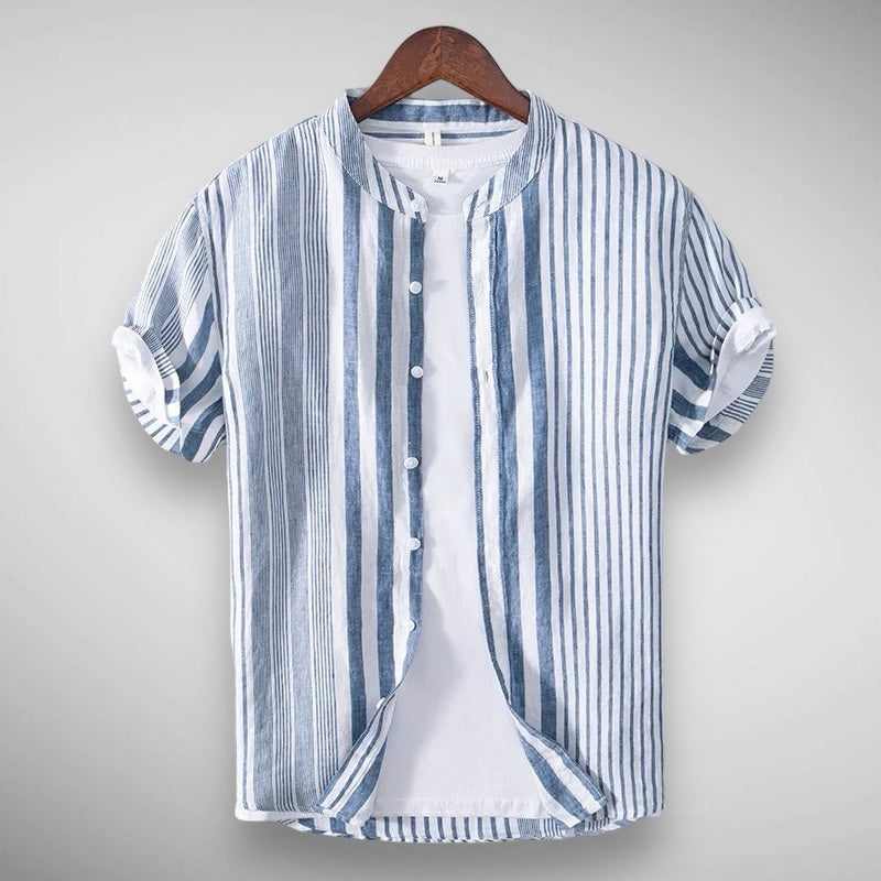 Camisa Hombre Lino Clásica Rosa Azul
