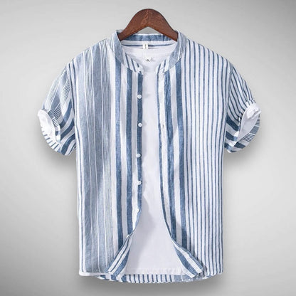 Camisa Hombre Lino Clásica Rosa Azul