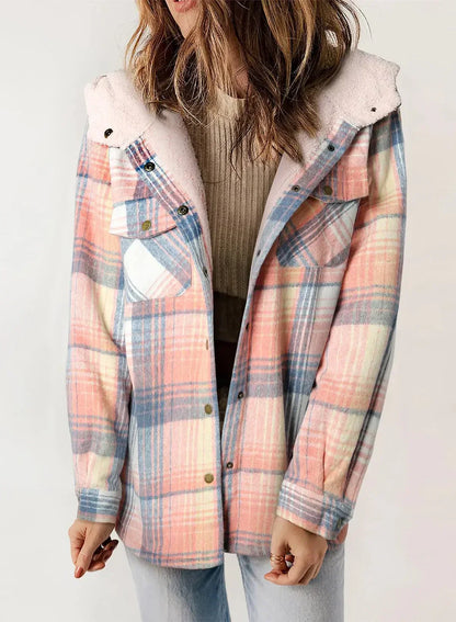 Abrigo Acogedor con Capucha y Estampado Cuadriculado Mujer - Vestiria