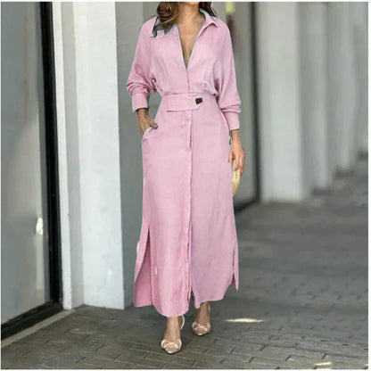 Vestido Elegante Manga Larga Cinturón Elástico