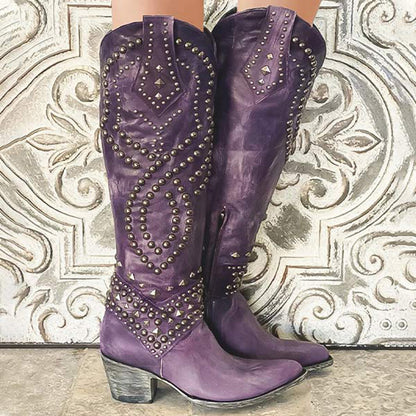 Botas Mujer Piel Tachuelas Tacón Alto