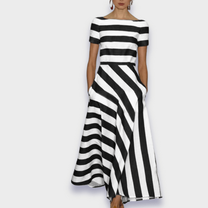 Vestido Rayas Mujer Escote Barco Elegante