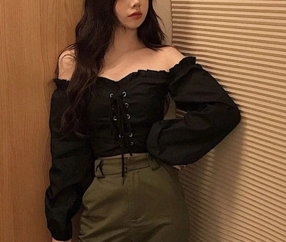 Blusa Mujer Romántica con Mangas Voladas