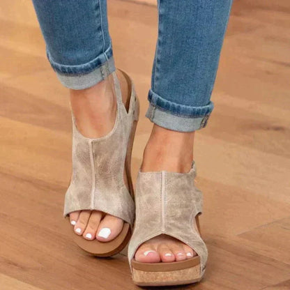 Sandalias de tacón cómodo con punta abierta Mujer