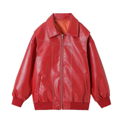 Chaqueta Mujer Cuero Falso Oversize Moderna