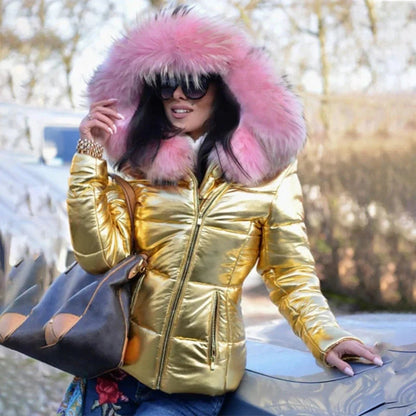 Chaqueta Invierno Mujer Acolchada con Capucha y Pelo Sintético