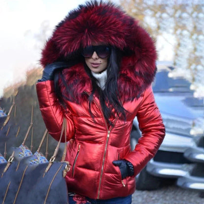 Chaqueta Invierno Mujer Acolchada con Capucha y Pelo Sintético