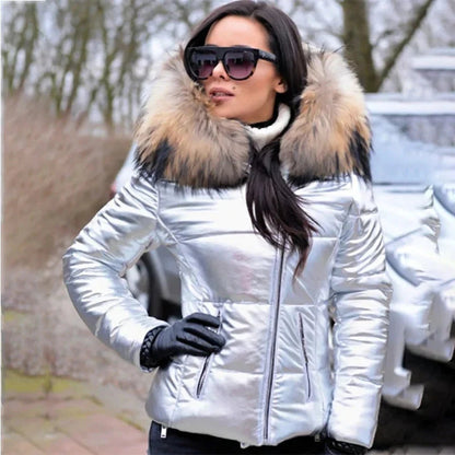 Chaqueta Invierno Mujer Acolchada con Capucha y Pelo Sintético