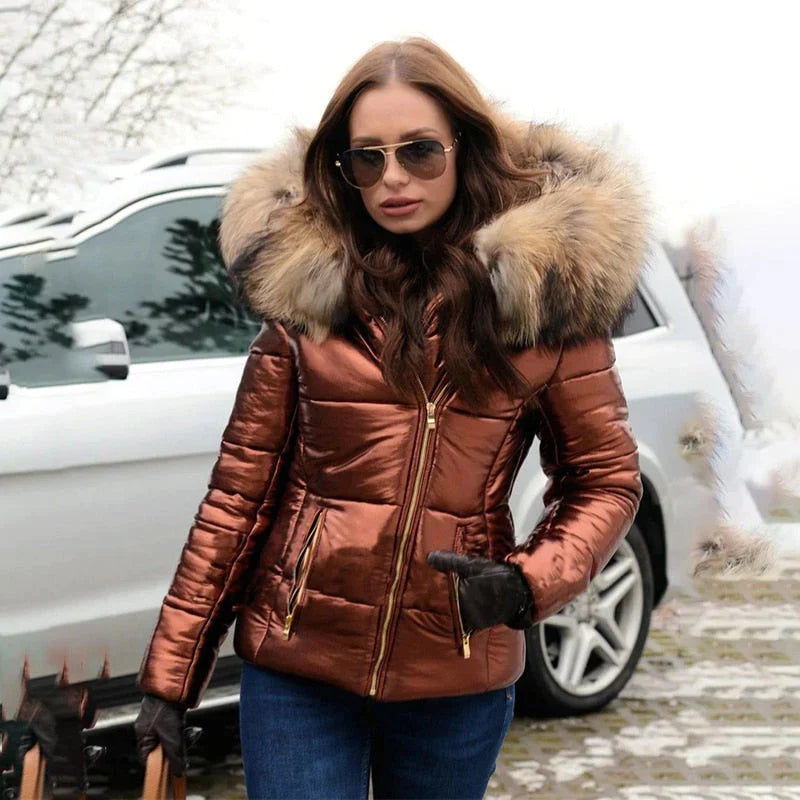 Chaqueta Invierno Mujer Acolchada con Capucha y Pelo Sintético
