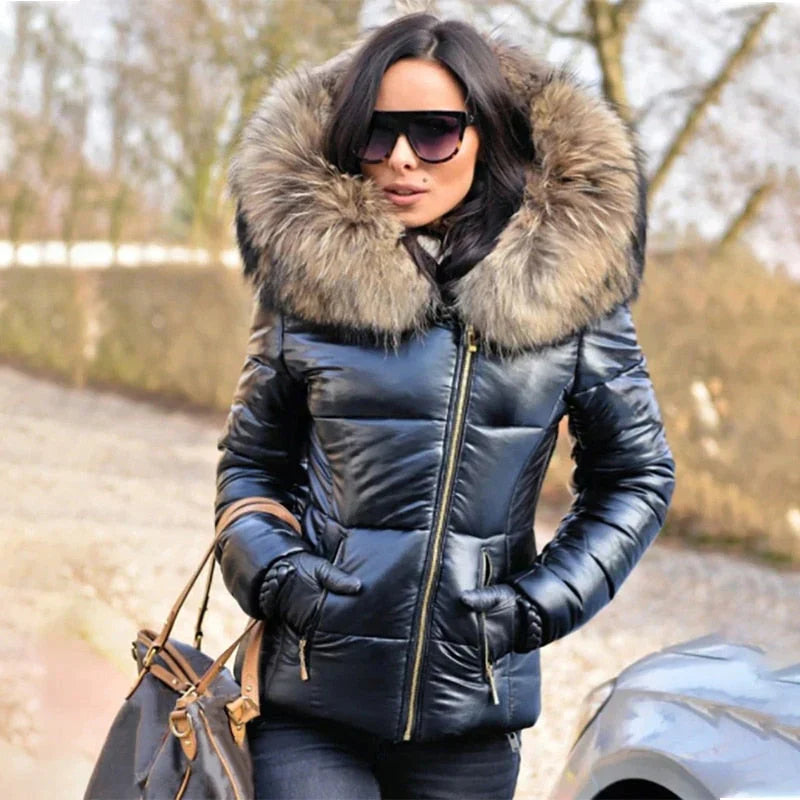 Chaqueta Invierno Mujer Acolchada con Capucha y Pelo Sintético - Vestiria