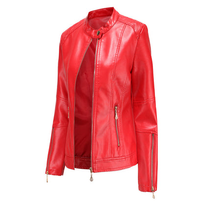 Chaqueta Cuero Mujer Cuello Redondo Clásica