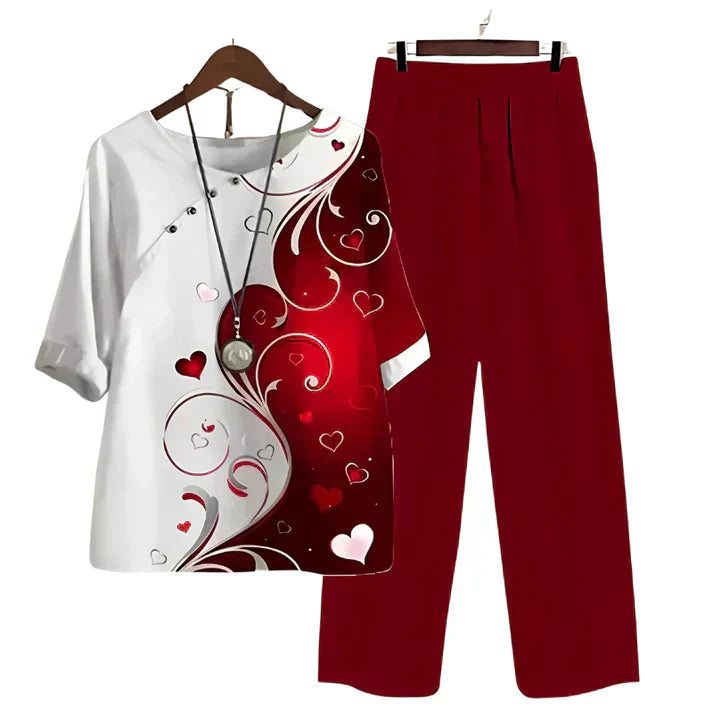 Blusa Flor y Pantalón Mujer Elegante