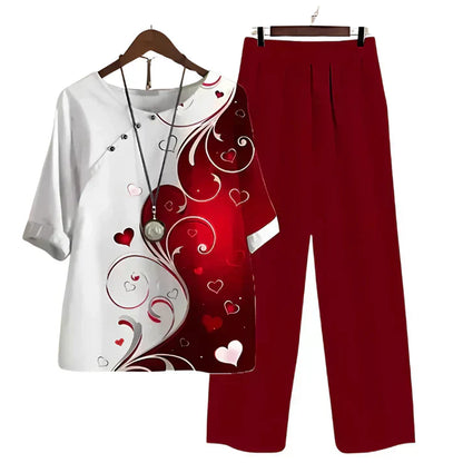 Blusa Flor y Pantalón Mujer Elegante
