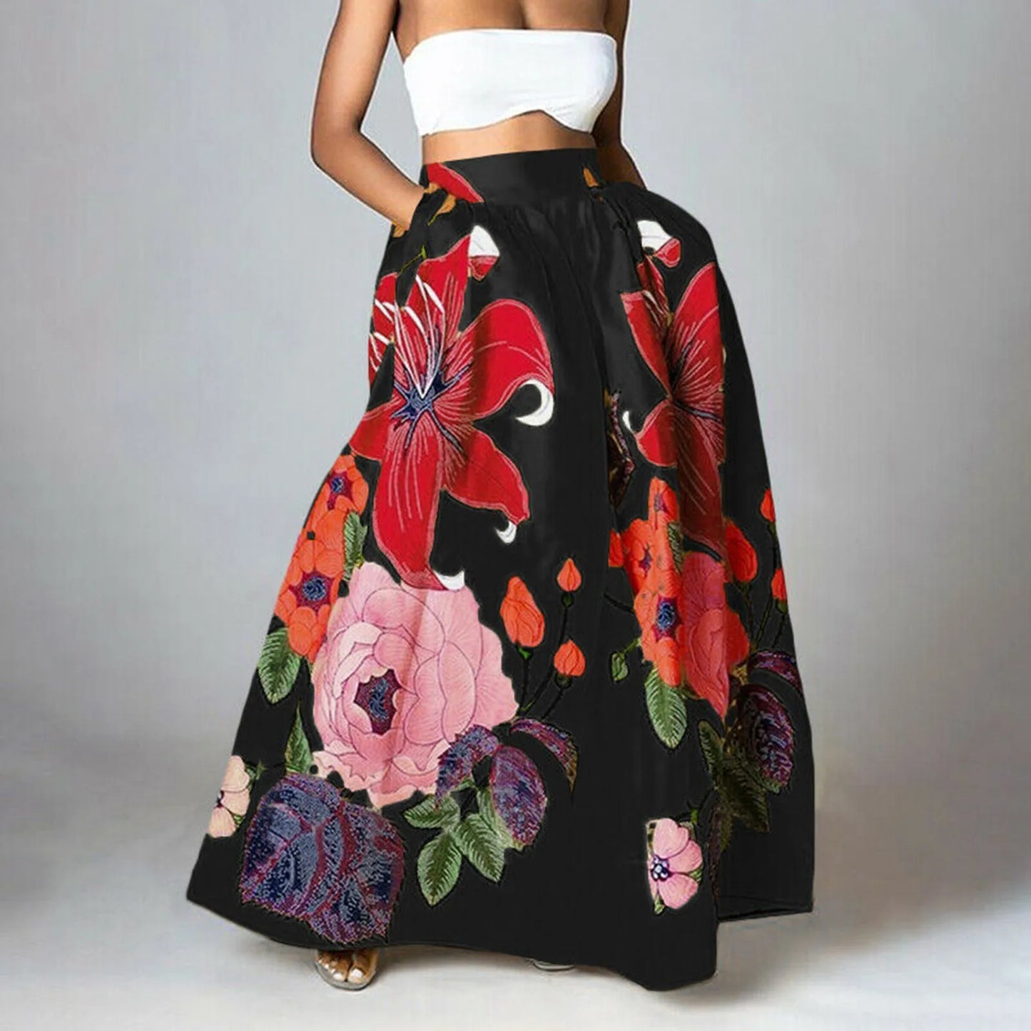 Falda Mujer Estampado Flor Clásica Alta