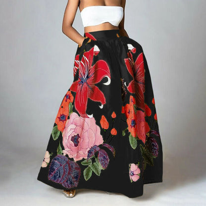 Falda Mujer Estampado Flor Clásica Alta