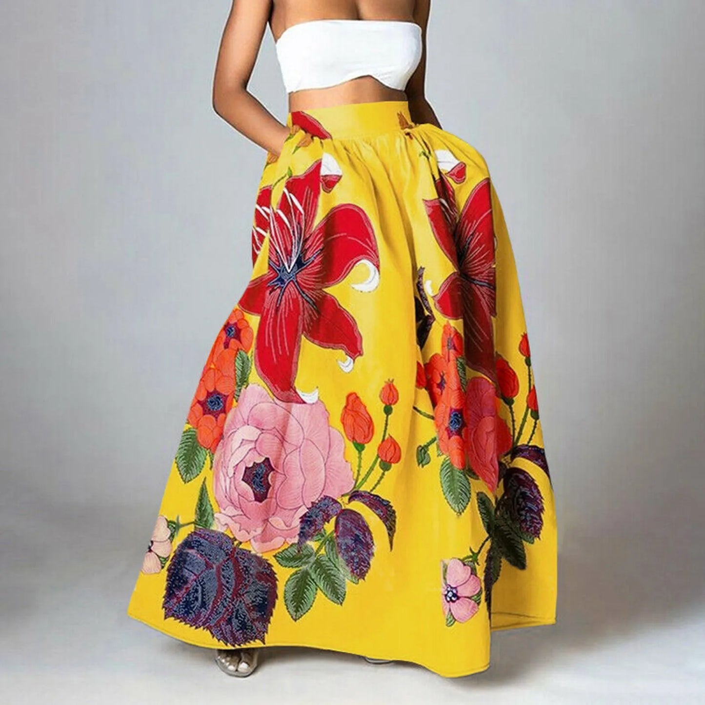 Falda Mujer Estampado Flor Clásica Alta - Vestiria