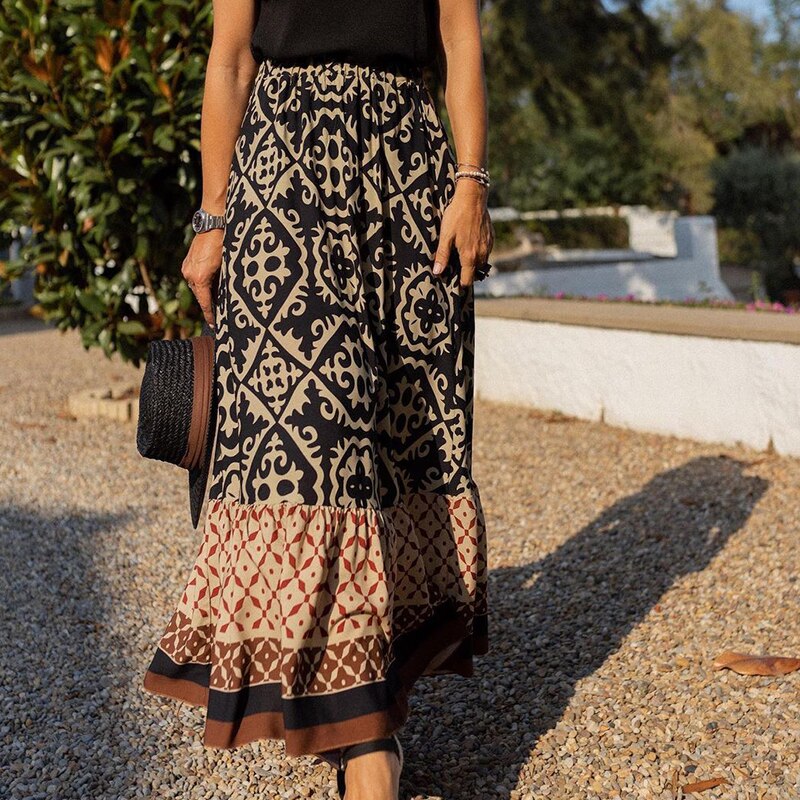 Falda Étnica Maxi con Volantes Colorida - Vestiria