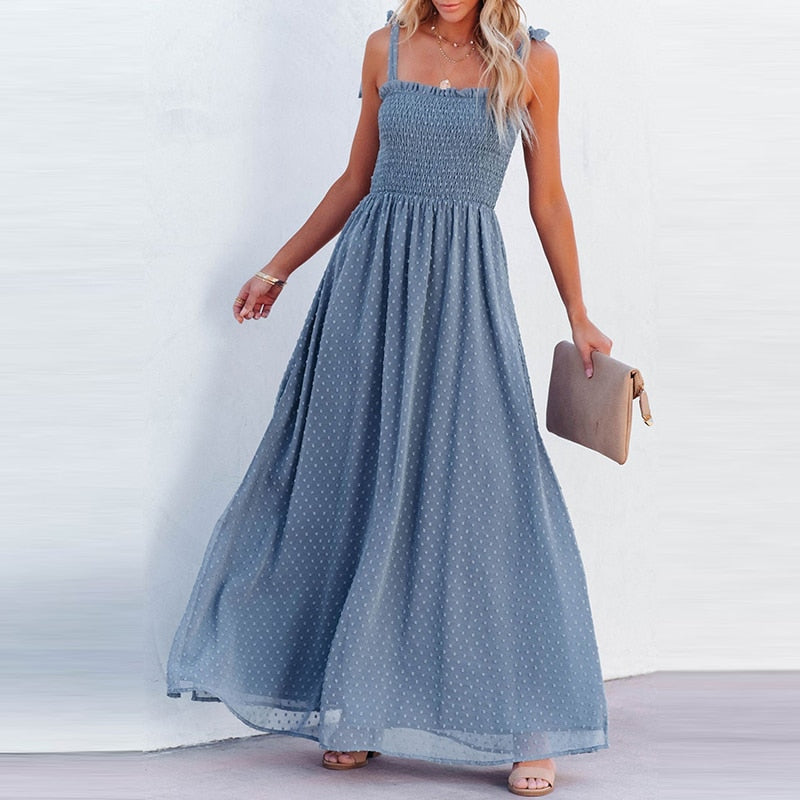 Vestido Maxi Ligero con Estampado de Lunares - Vestiria