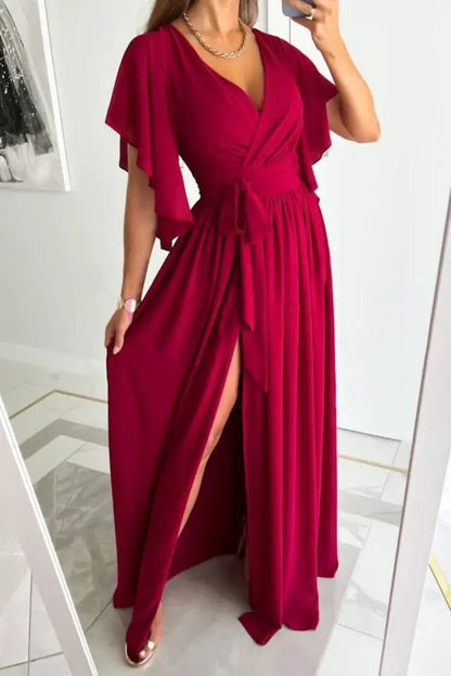 Vestido Maxi Elegante con Escote Pico y Silueta A