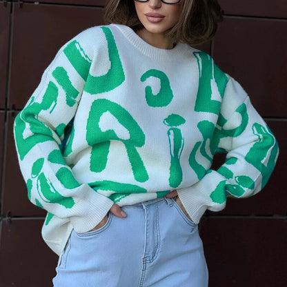 Jersey Gráfico Cuello Redondo Moda Mujer