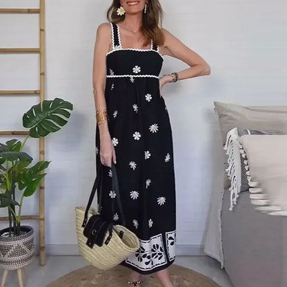 Vestido Floral Midi Sin Mangas Estilo Boho